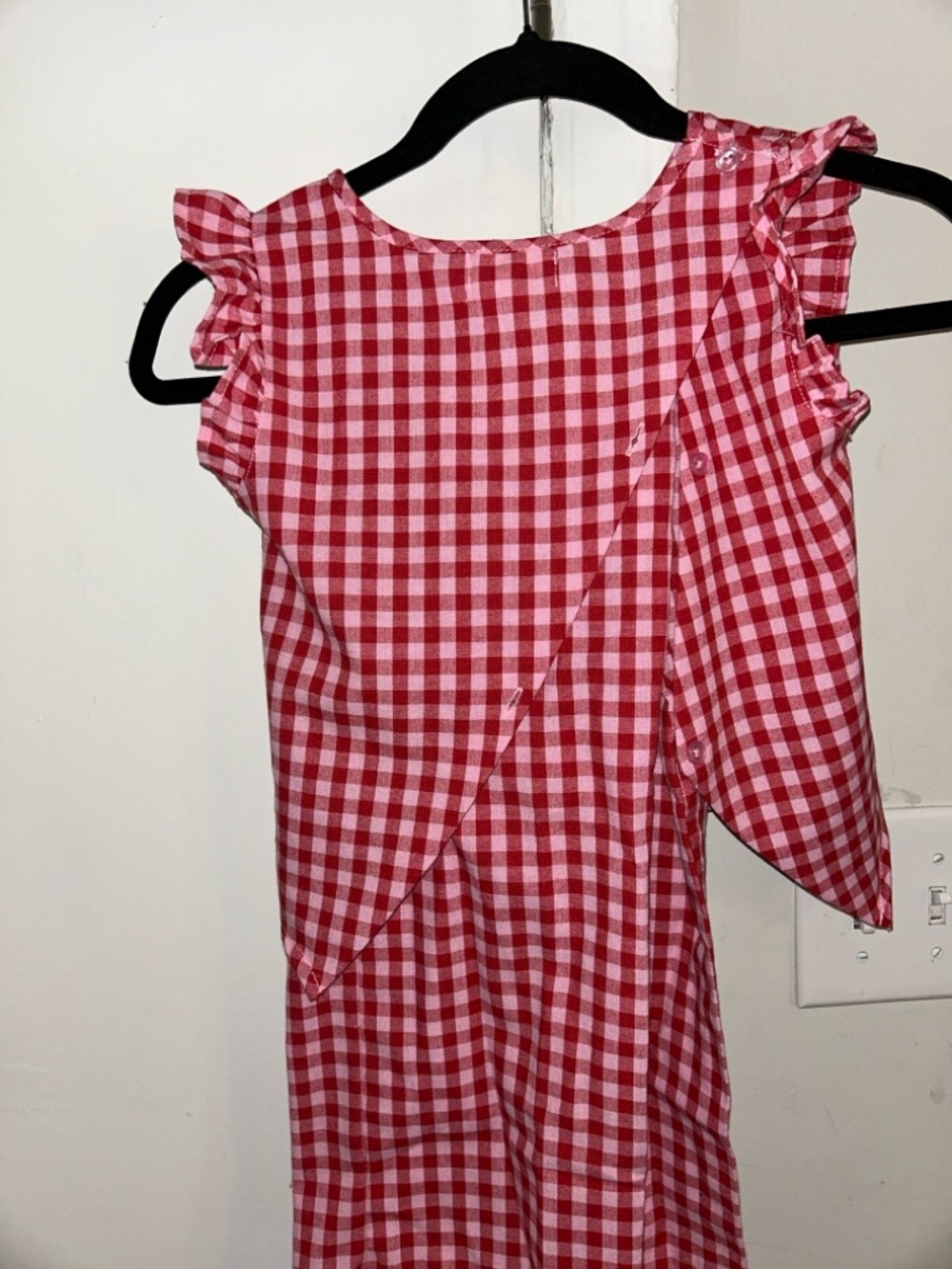 Red Gingham Ruffle Sleeve Girls' Dress